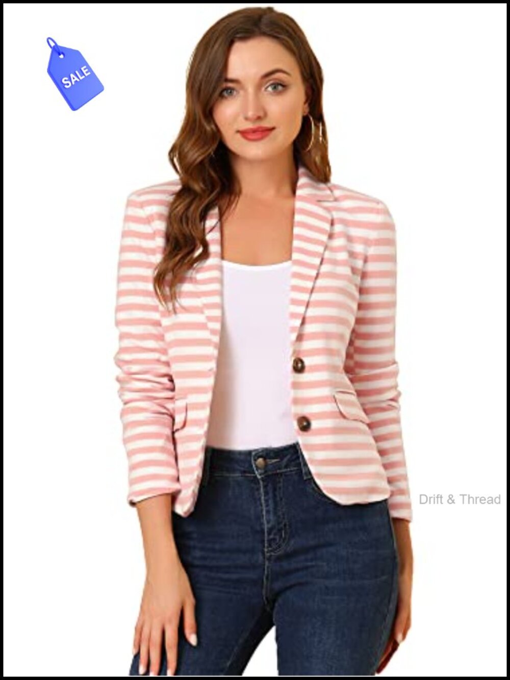 Casual Striped Blazer Button Closure Long Sleeve Fully Lined Women's